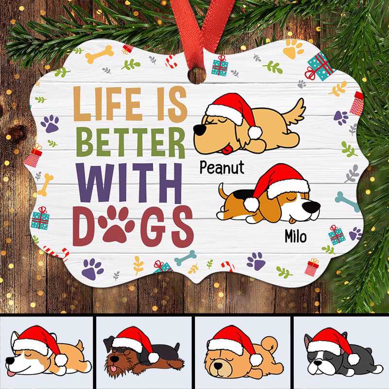 Life Is Better With Dogs Colorful Personalized Christmas Ornament