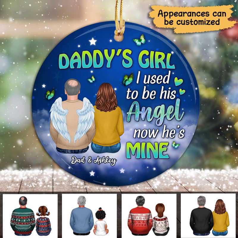 Grandpa Daddy Girl Memorial Personalized Circle Ornament