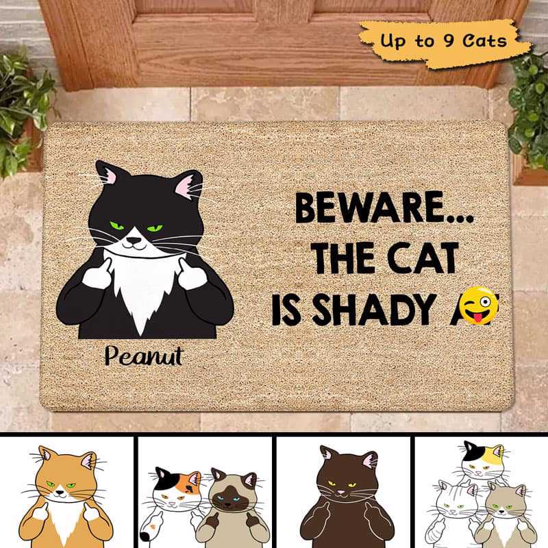 Beware The Cats Are Shady Personalized Doormat