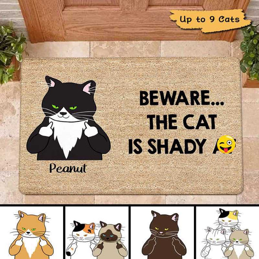 Beware The Cats Are Shady Personalized Doormat