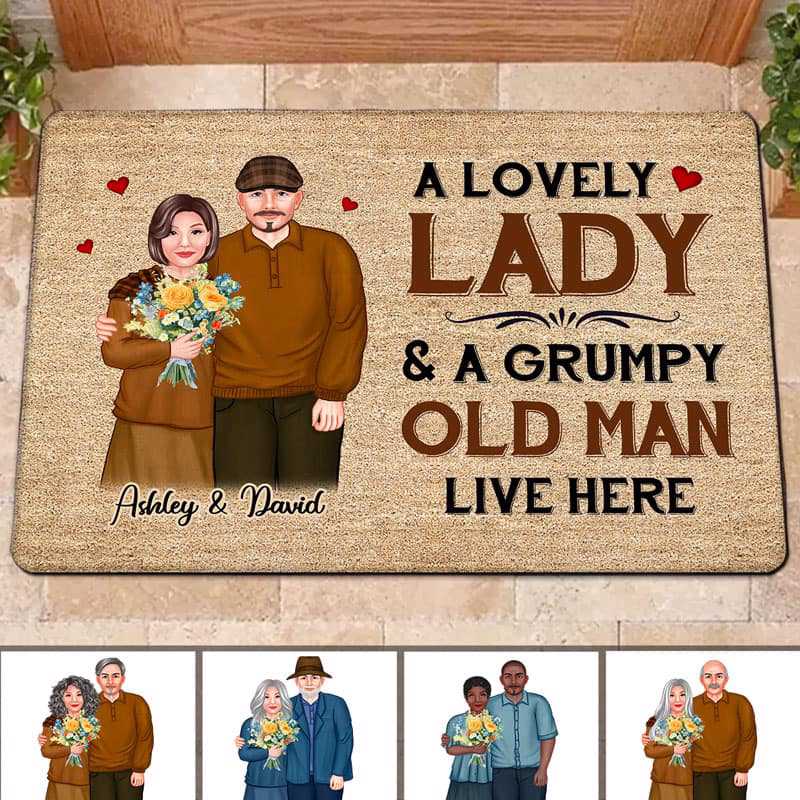 Lovely Lady Grumpy Old Man Old Couple Funny Valentine Gift Personalized Doormat