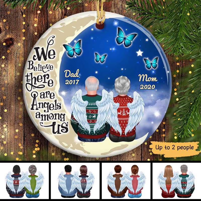 Mom Dad On Moon Butterflies Memorial Personalized Circle Ornament - Always With You