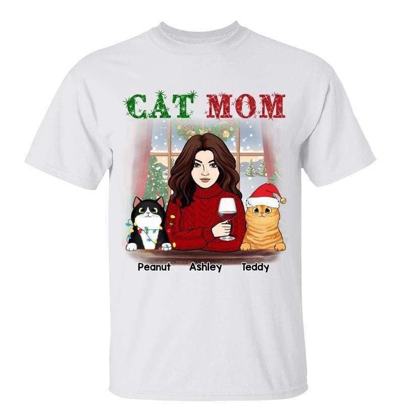 Meowy Catmas 女性と猫 クリスマス パーソナライズ シャツ