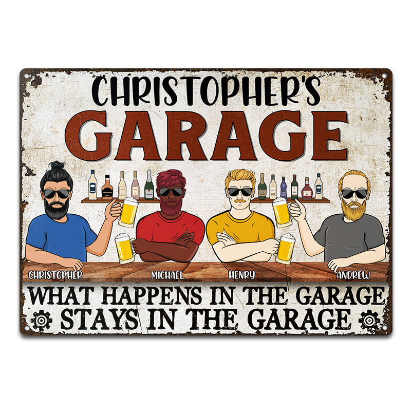 What Happens In The Garage Man Cave Bar - Father Gift - Personalized Custom Classic Metal Signs
