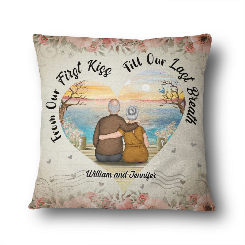 Old Couple From Our First Kiss To Our Last Breath - Personalized Custom Pillow