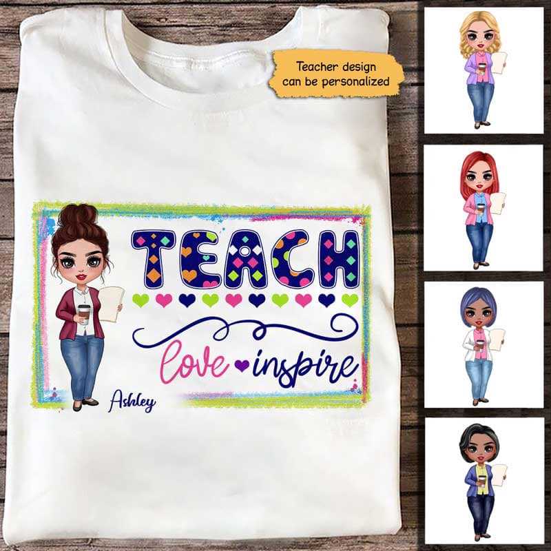Teach Love Inspire Doodle Pattern Personalized Shirt