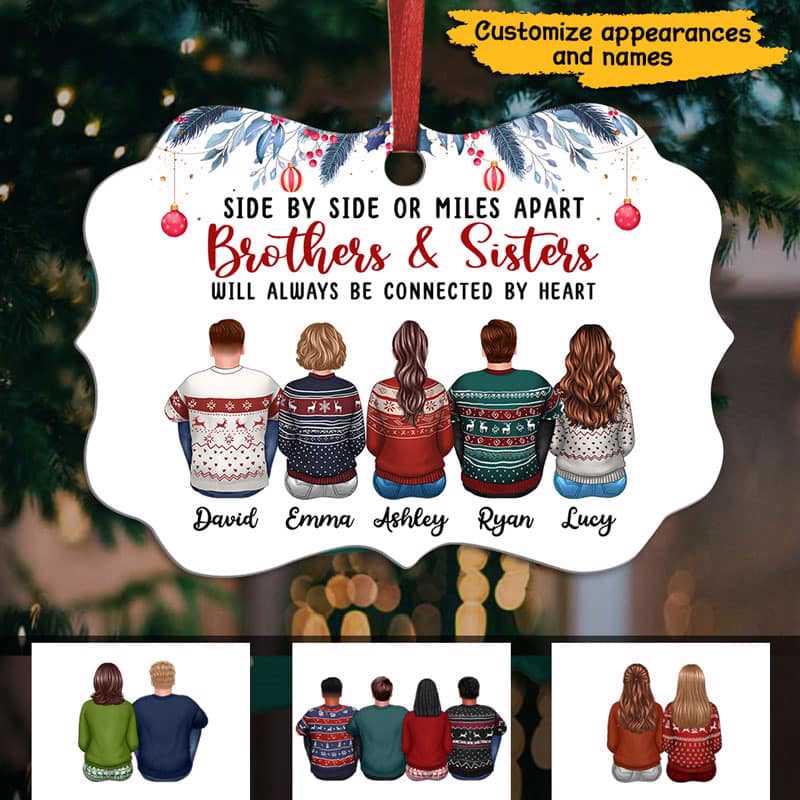 Miles Apart Siblings Brother Sister Long Distance Family Gift Personalized Christmas Ornament