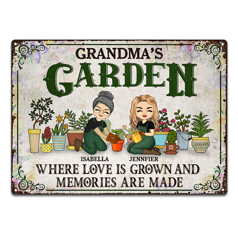愛が育つガーデニング - おばあちゃん、お母さん、おばさんへのギフト - パーソナライズされたカスタムクラシックメタルサイン