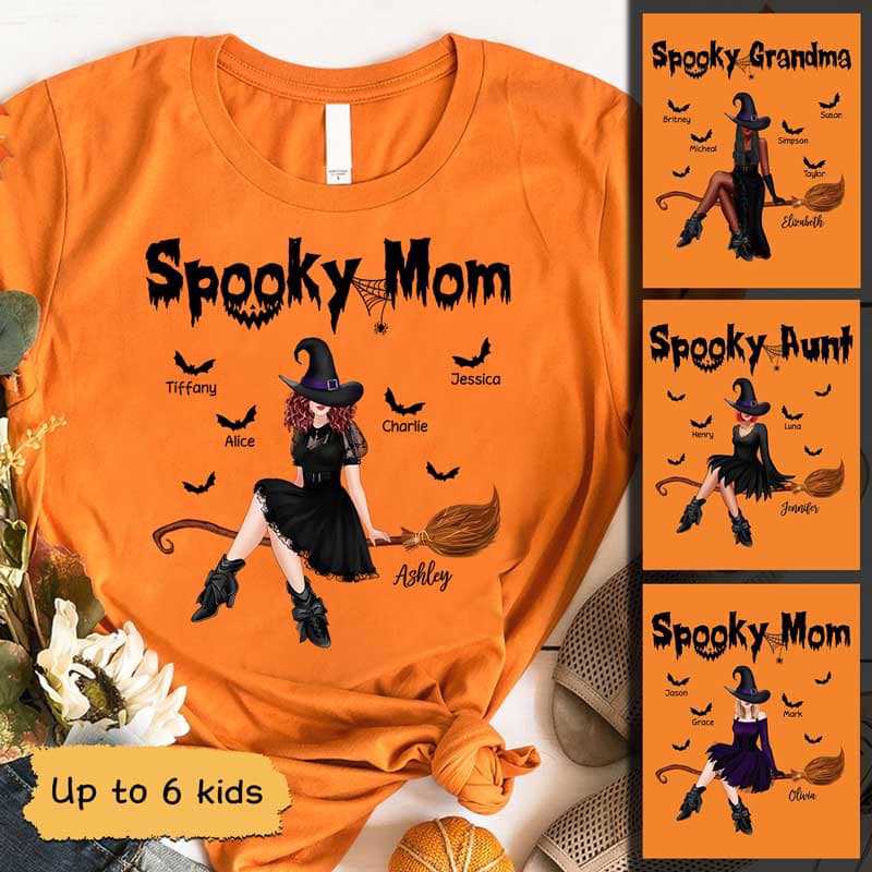 Spooky Mom Grandma Aunt Witch Sitting Personalized Shirt