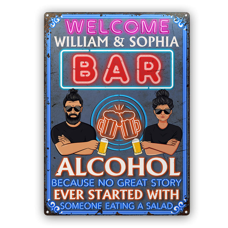 Targa in metallo con scritta Alcohol Because No Great Story Ever Started With Someone Eating A Targa in metallo con scritta Alcohol Because No Great Story Ever Started With Someone Eating A