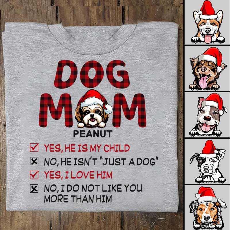 Peeking Dog Mom チェック柄 パーソナライズドシャツ