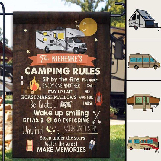 Camping Rules Family Personalized Garden Flag