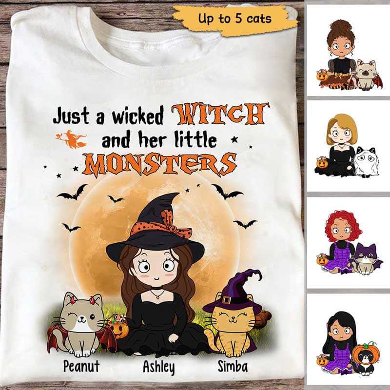 Just A Wicked Witch And Cats Halloween Personalized Shirt