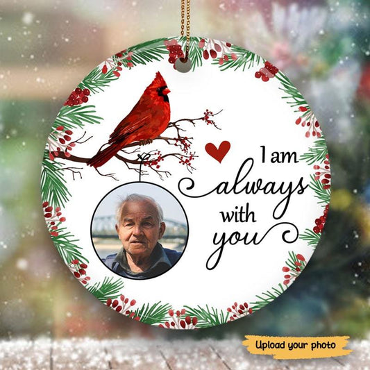 Always With You Holly Branch Christmas Personalized Memorial Circle Ornaments