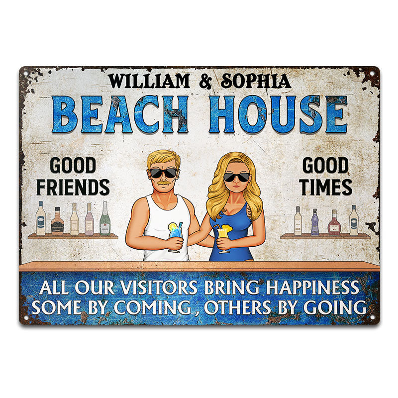 All Our Visitors Bring Happiness Husband Wife - Decor Gift For Couples - Personalized Custom Classic Metal Signs