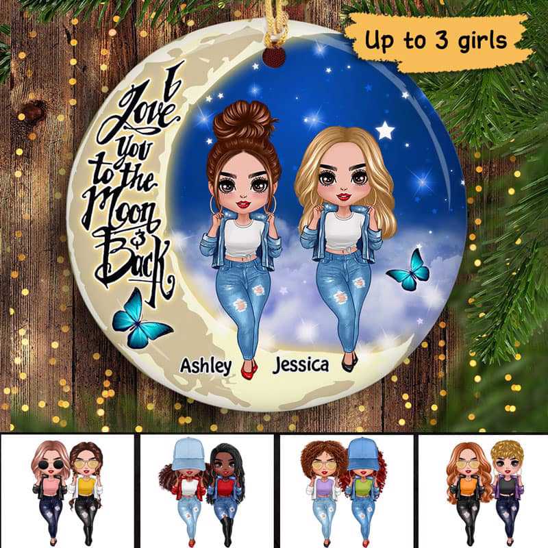 Cool Doll Besties On Moon Personalized Circle Ornament
