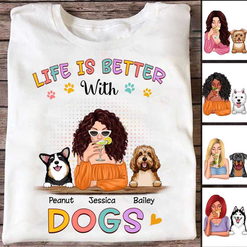 Colorful Better With Dogs Cocktail Girl Personalized Women Tank Top V Neck Casual Flowy Sleeveless