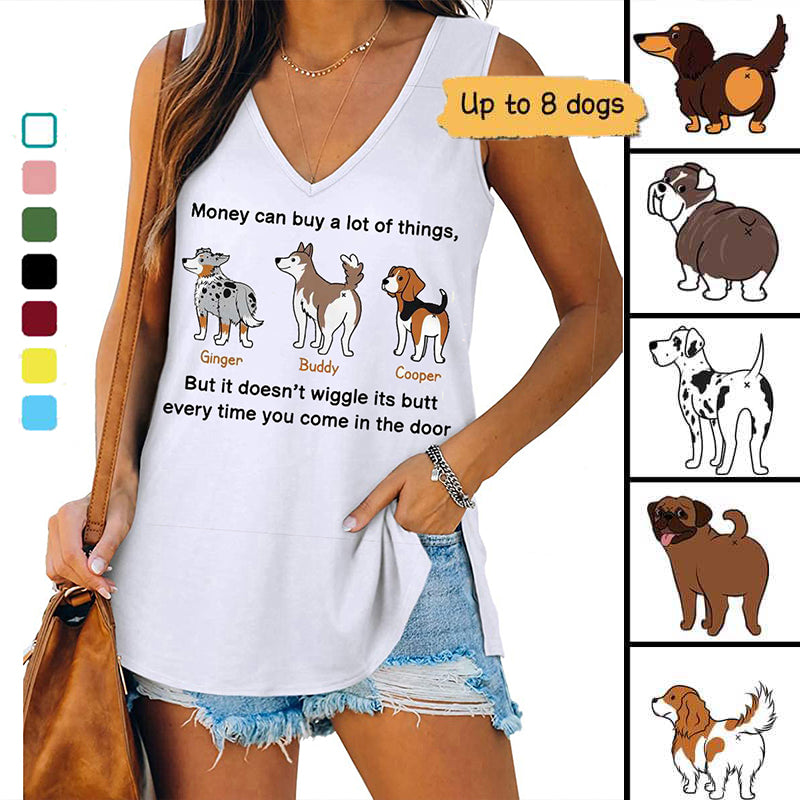 Money Can't Buy Wiggle Butts Dog Personalized Women Tank Top V Neck Casual Flowy Sleeveless