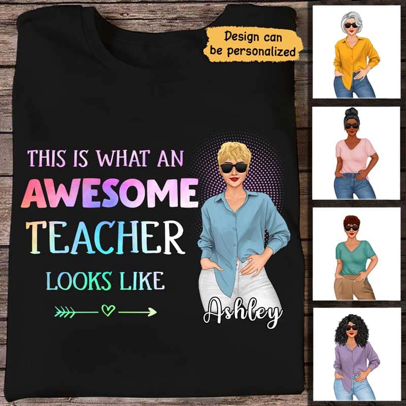 What An Awesome Teacher Look Like Back To School パーソナライズド レディース タンクトップ Vネック ノースリーブ