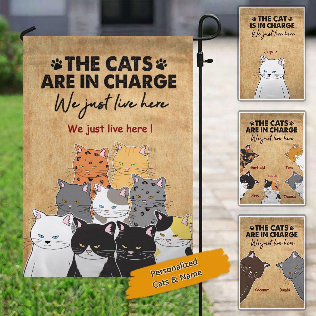 Grumpy Cats Are In Charge Personalized Garden Flag