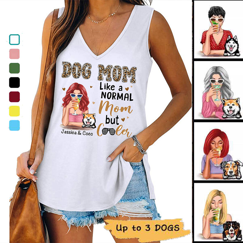 Cooler Dog Mom Personalized Women Tank Top V Neck Casual Flowy Sleeveless