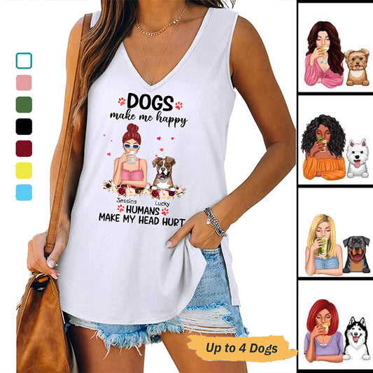 A Girl Loving Her Dogs Cocktail Girl Personalized Women Tank Top V Neck Casual Flowy Sleeveless