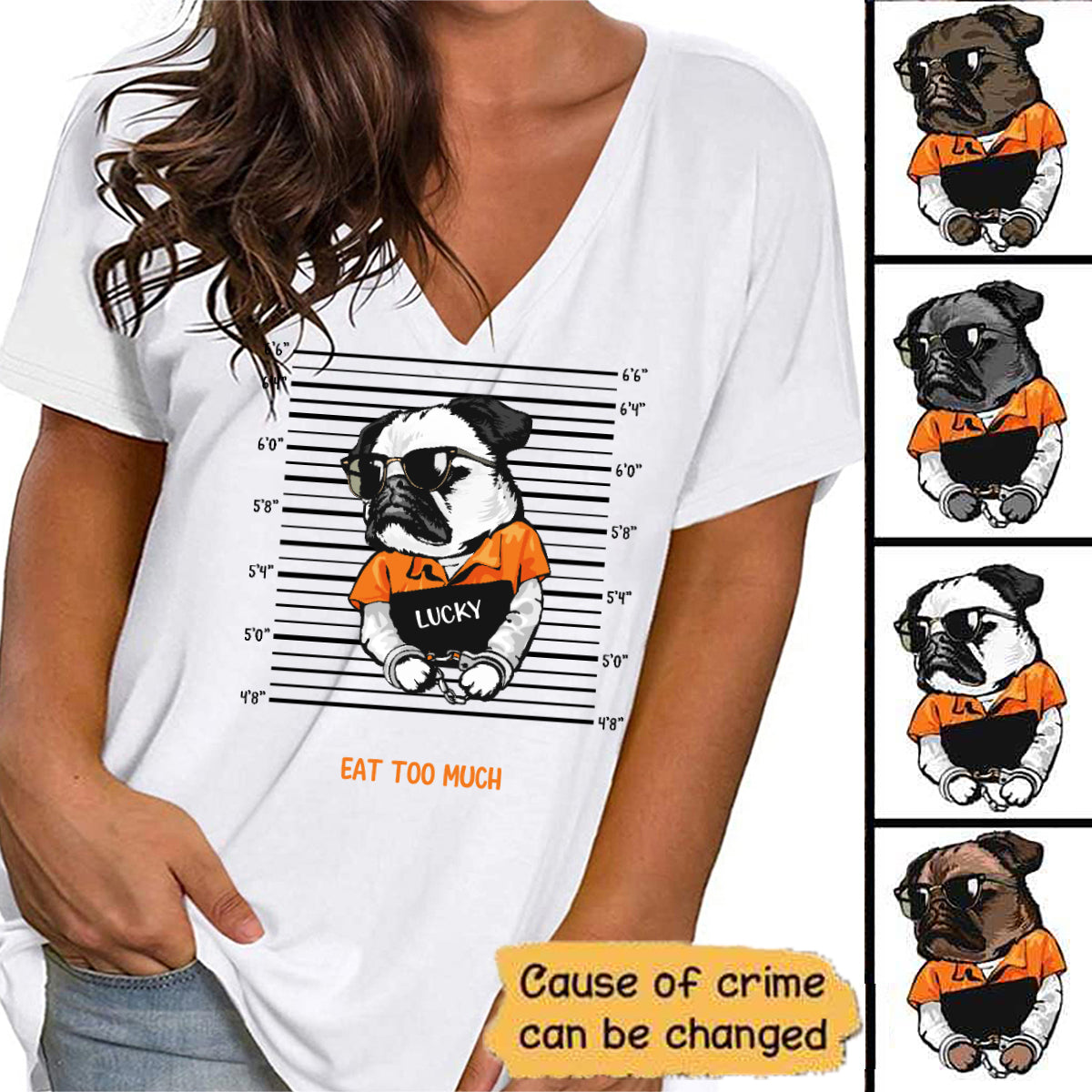 Guilty Pug Dog Personalized Womens Short Sleeve Tops V Neck Casual Flowy