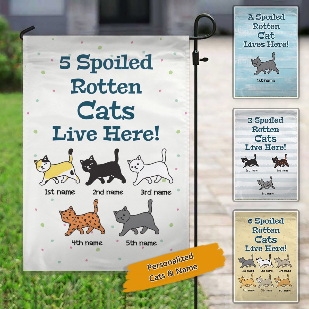 Spoiled Rotten Cat Lives Here Personalized Cat Decorative Garden Flags