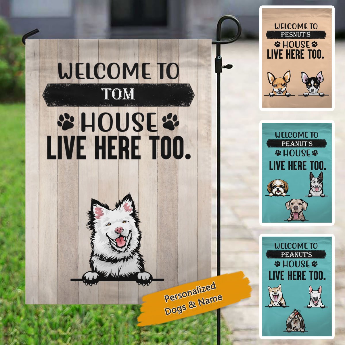 Welcome To The Dogs House Personalized Dog Decorative Garden Flags