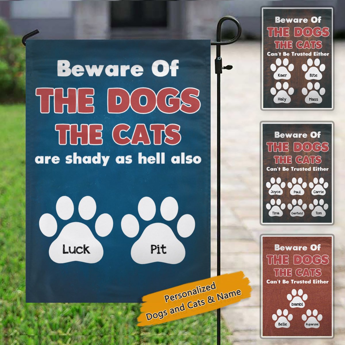 Beware Of The Dog The Cat パーソナライズされた犬の装飾的な庭の旗