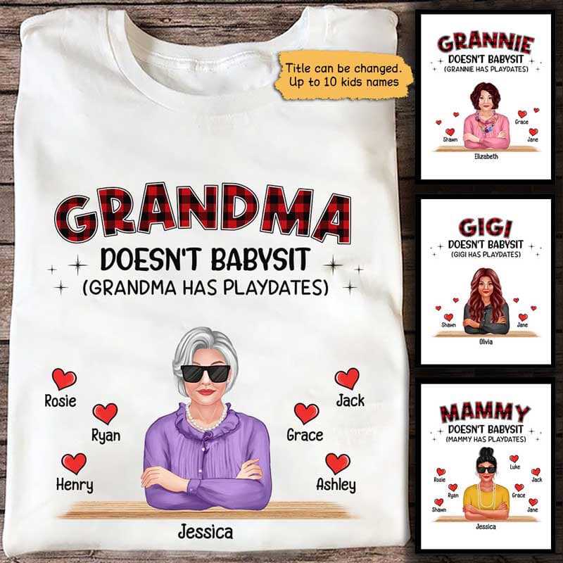 Cool Grandma Mom Doesn‘t Babysit Red Checkered Personalized Shirt