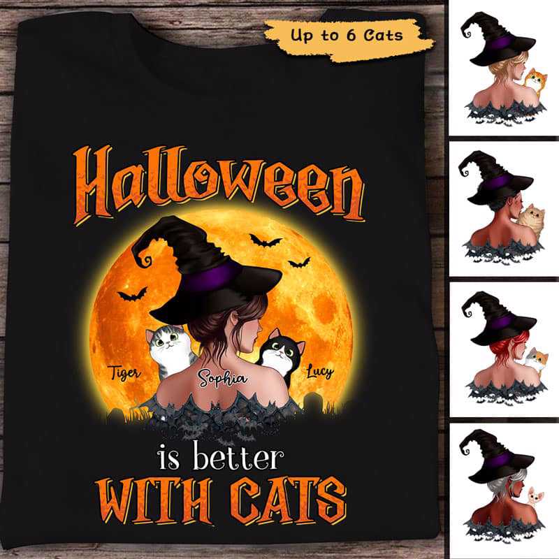 Cat Mom Witch Back View Personalized Shirt
