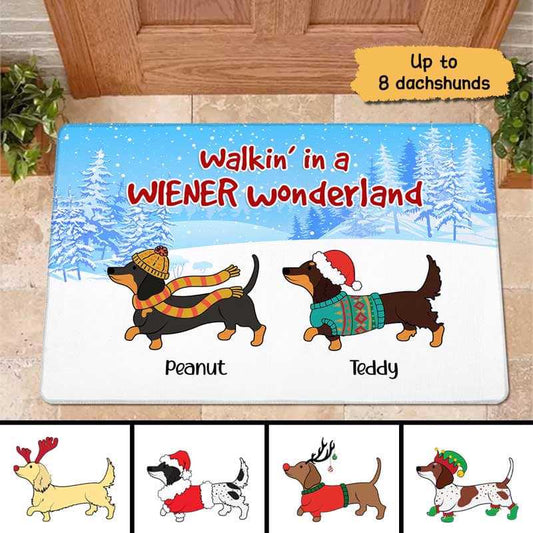 Wiener Wonderland Christmas Dachshund Personalized Doormat