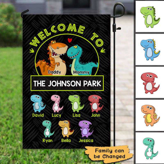 Welcome To Dinosaur Family Park Personalized Garden Flag