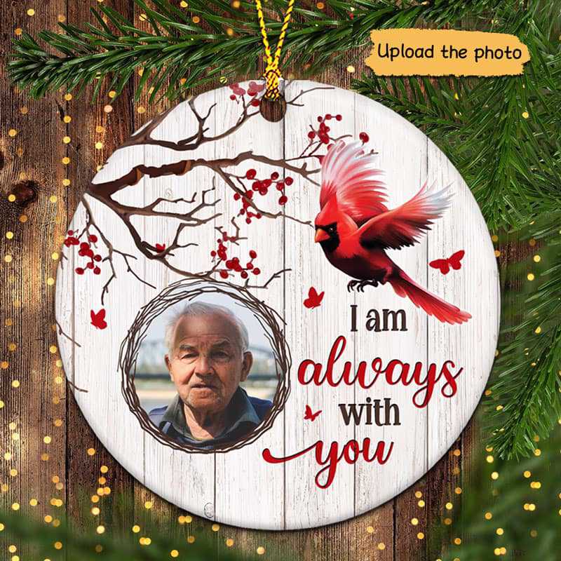 Cherry Branch Always With You Cardinal Photo Personalized Circle Ornaments