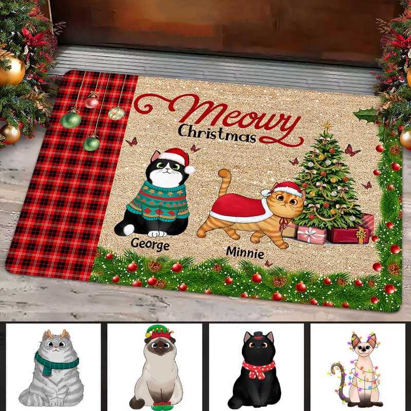 Most Wonderful Time Of The Year Cats Christmas Tree Personalized Doormat