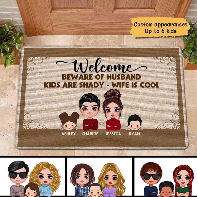 Funny Family Couple Welcome Mat Housewarming Gift Personalized Doormat