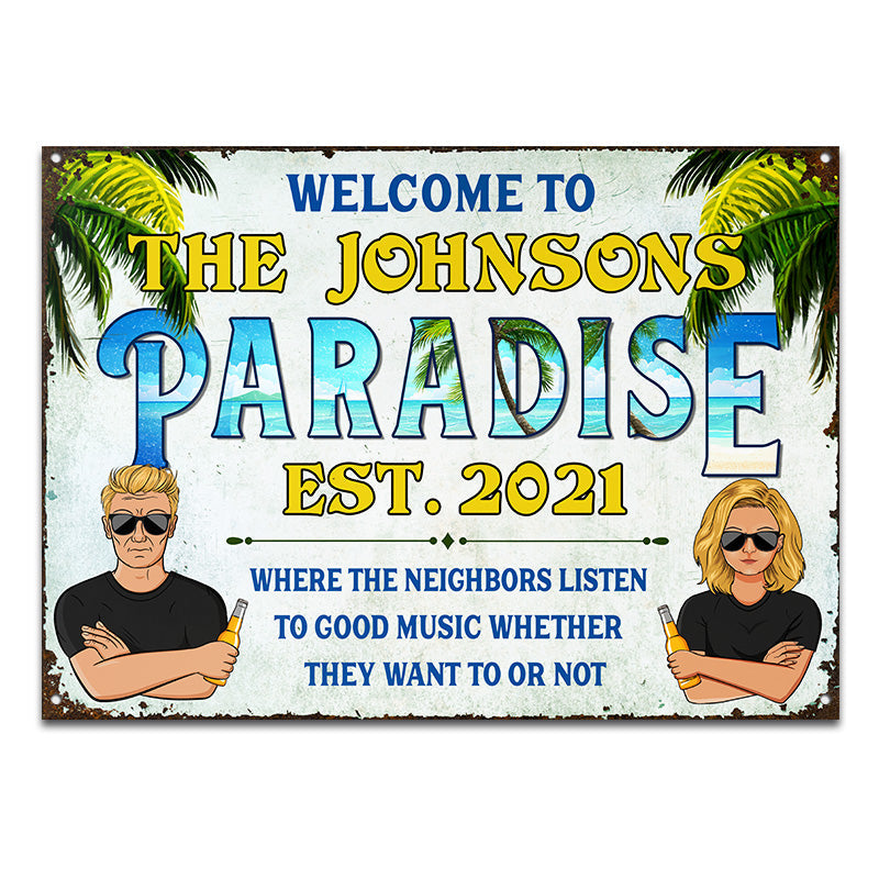 Beach House Paradise Family Couple - Personalized Custom Classic Metal Signs