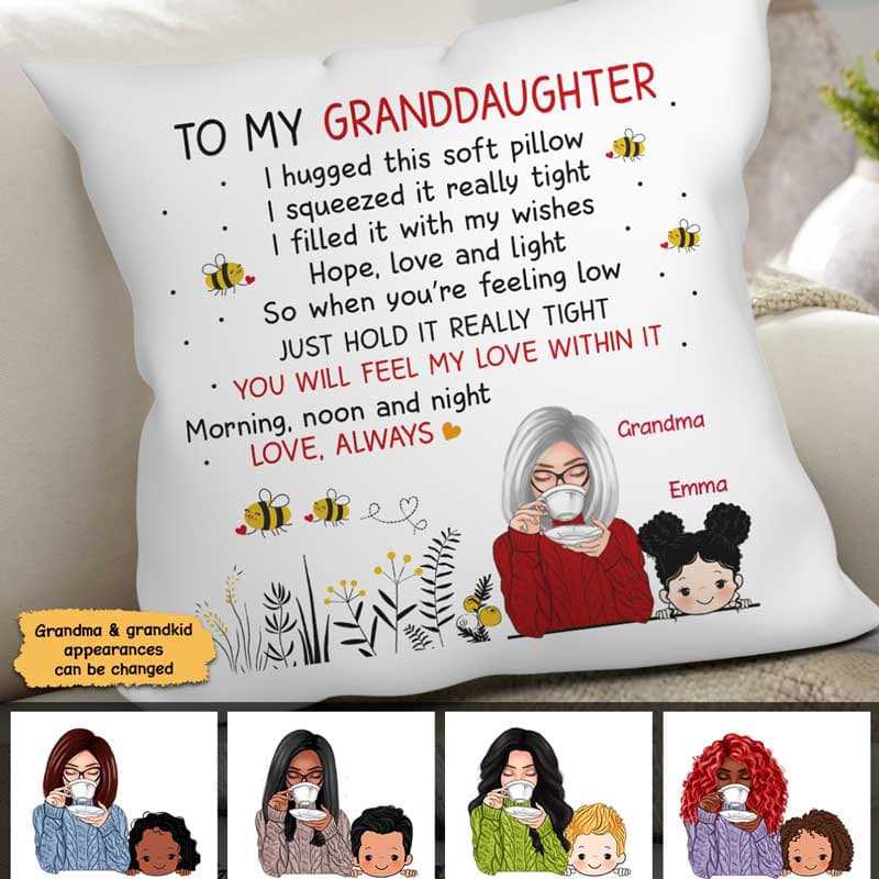 To Granddaughter Grandson Grandma Personalized Polyester Linen Pillow