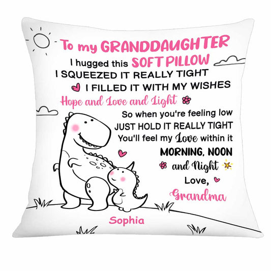 Personalized Mom Grandma Granddaughter Grandson Dinosaur Drawing Pillow