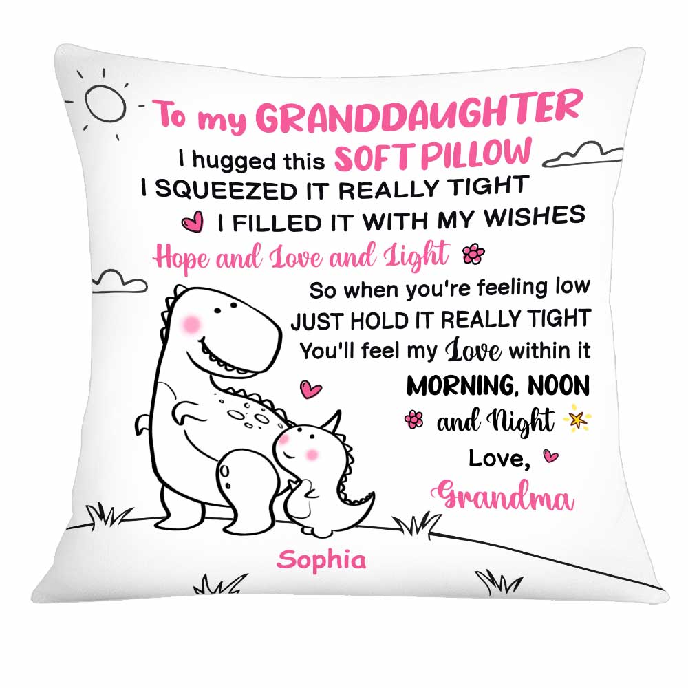 Personalized Mom Grandma Granddaughter Grandson Dinosaur Drawing Pillow