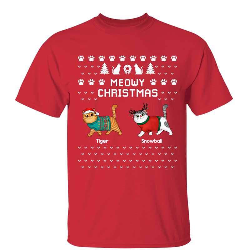 Fluffy Cats Walking Meowy Christmas Ugly Sweater Pattern Personalized Shirt