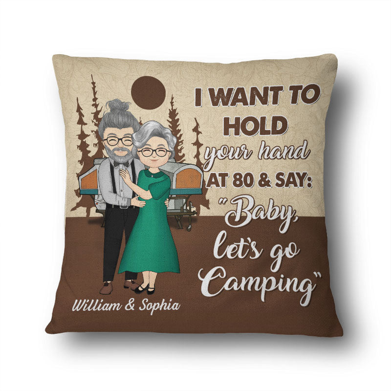 手をつないでキャンプ - カップルへのギフト - パーソナライズされたポリエステル リネン枕