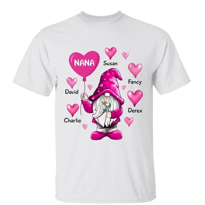 Pink Gnome Holding Balloon Valentine‘s Day Gift For Grandma Personalized Shirt