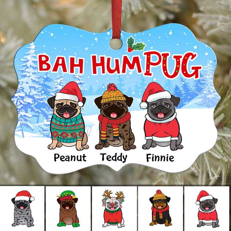 Bah Hum Pug Funny Personalized Christmas Ornament