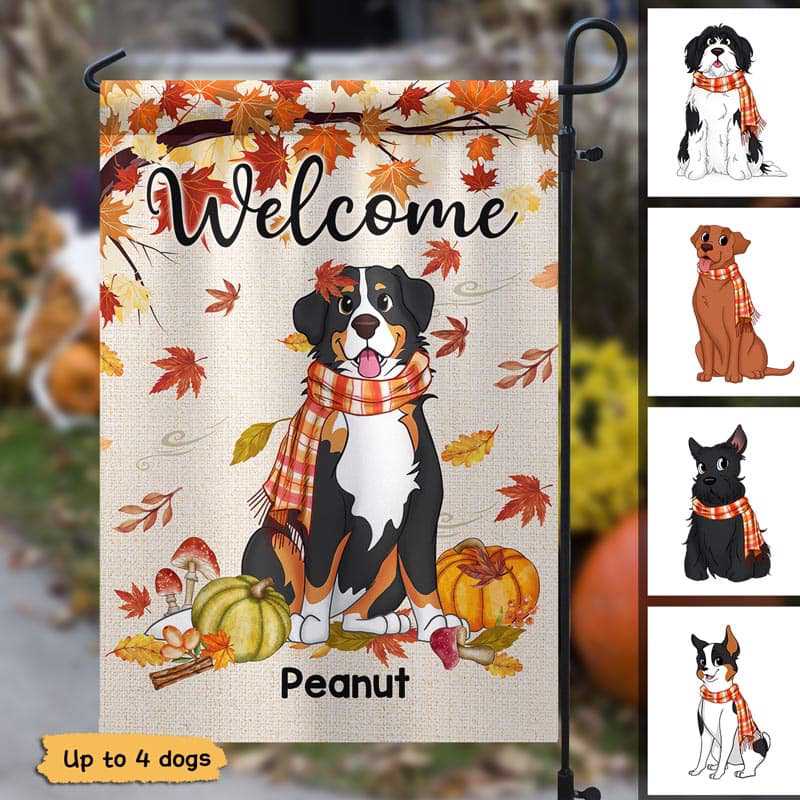 Fall Season Cute Sitting Dog Personalized Garden Flag