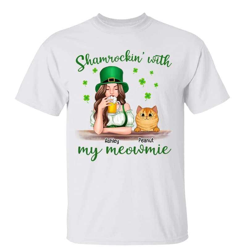 Shamrokin‘ With Meowmies Cat Mom St Patrick Day Personalized Shirt
