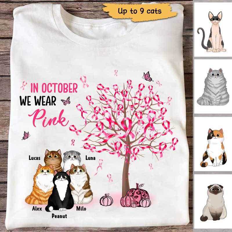 Cats We Wear Pink Breast Cancer Personalized Shirt