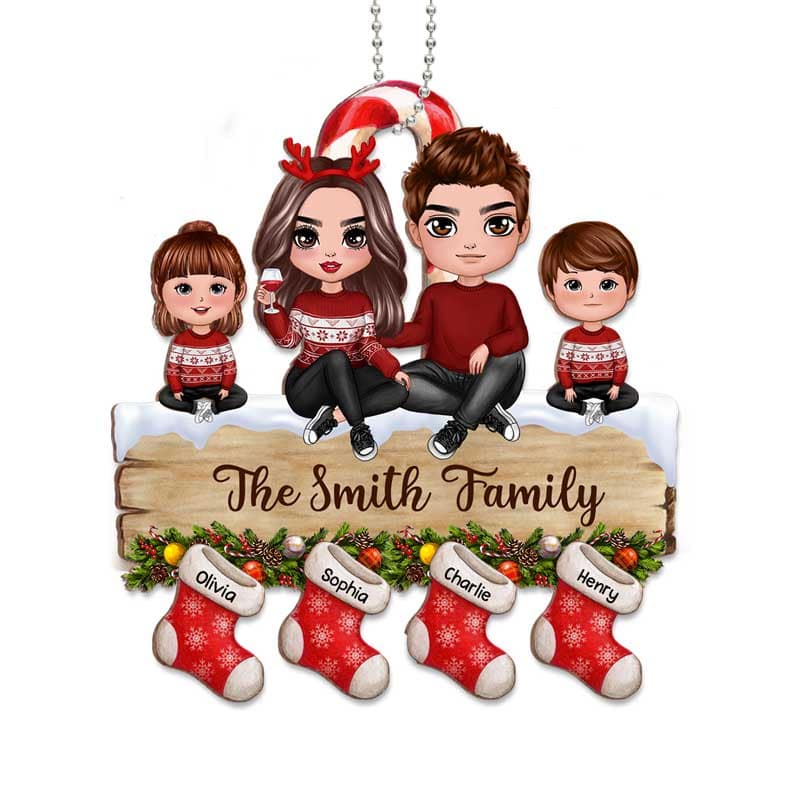 Doll Family Sitting On Palette Stocking Personalized Metal Ornament