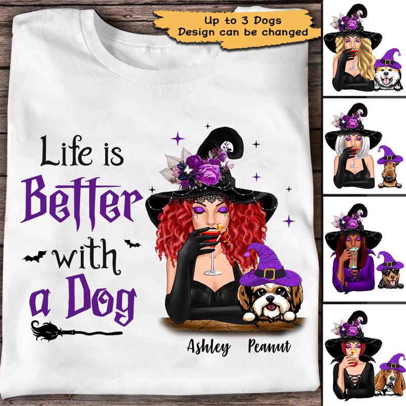 Halloween Witch And Peeking Dog Personalized Shirt